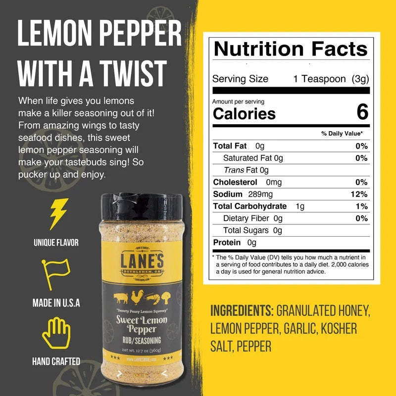 Lane's BBQ 'Sweet Lemon Pepper' Rub 360g (12.7oz)
