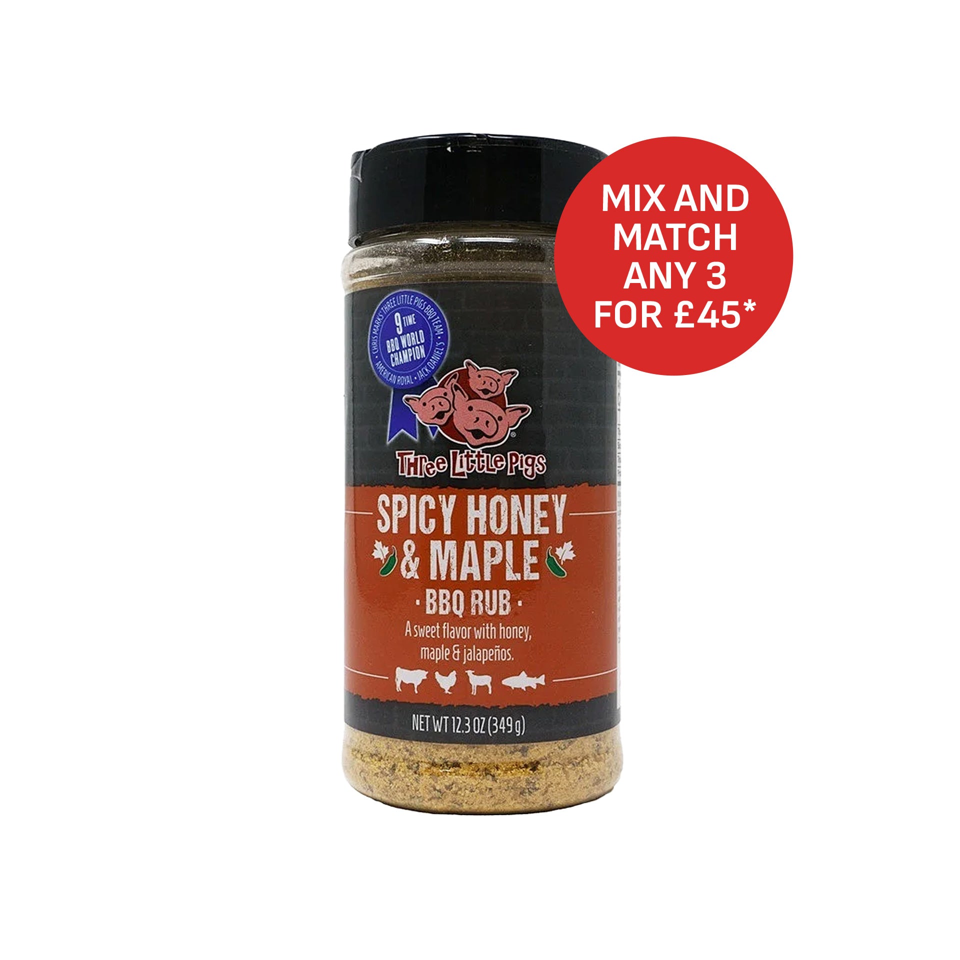 Three Little Pigs Spicy Honey & Maple BBQ Rub - 349g (12.3oz)
